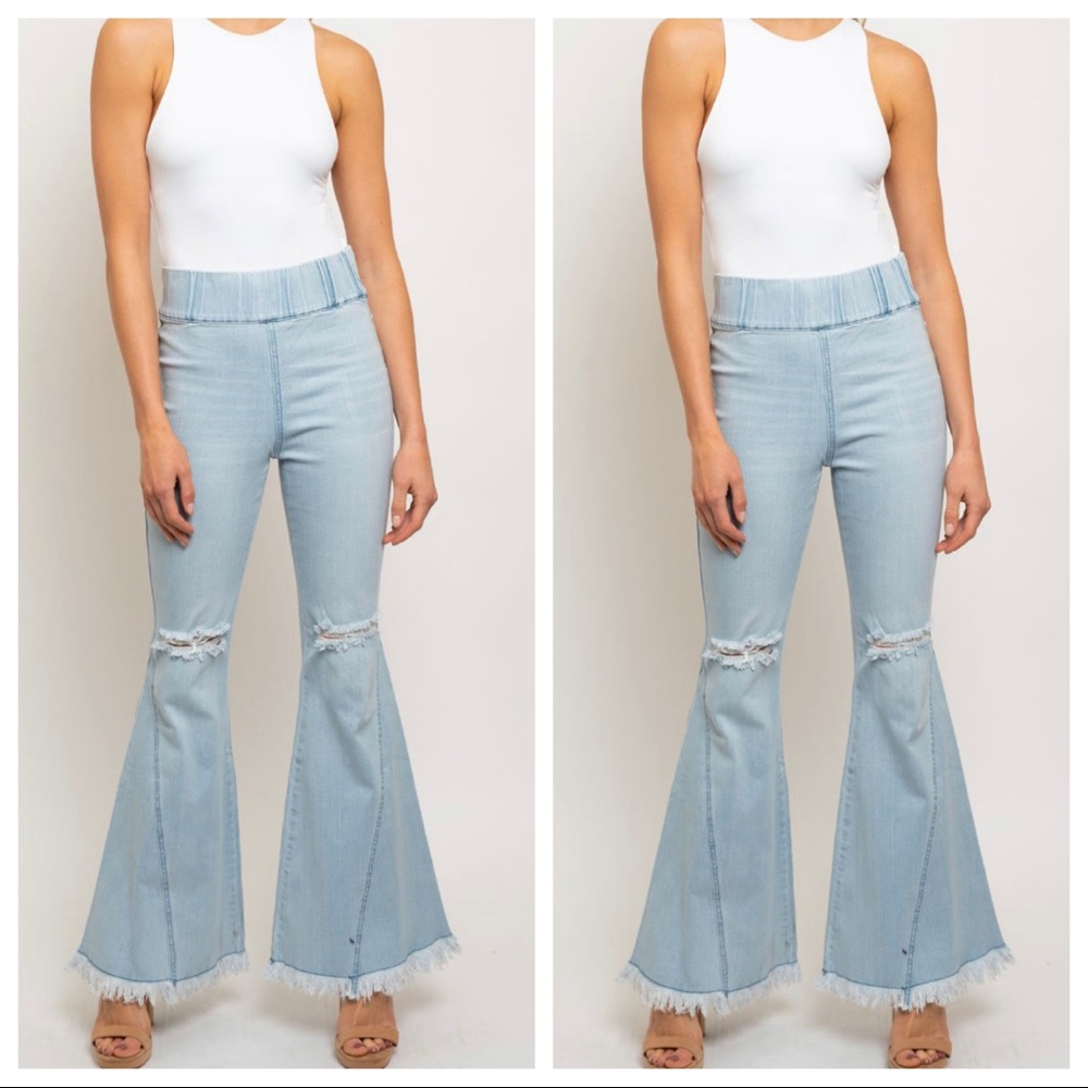 NWT-Boho High waist chic wide leg flare frayed hem bell jeans